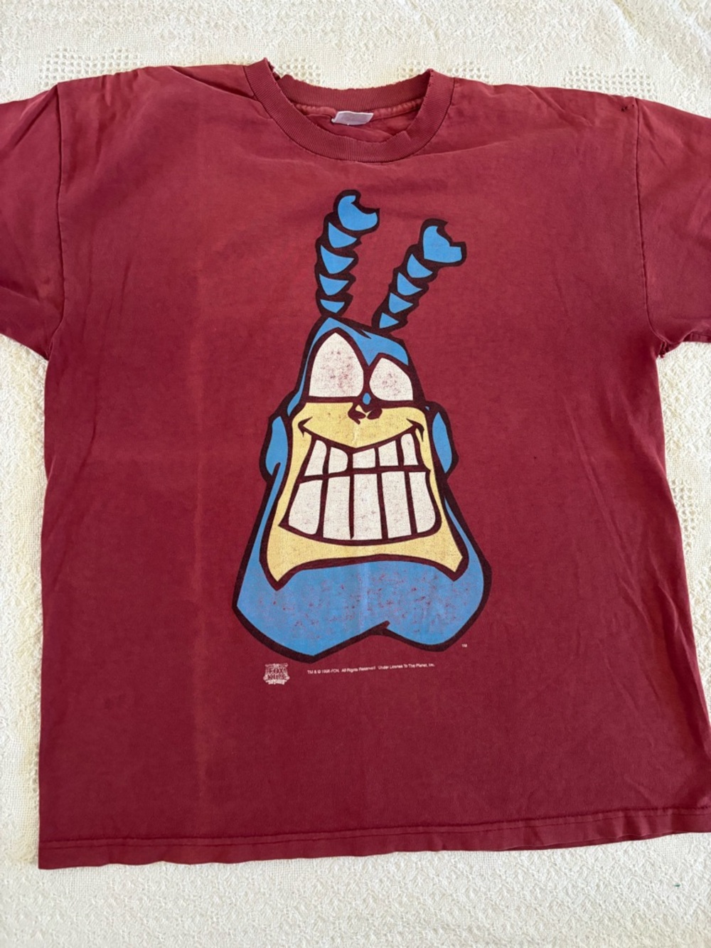 Vintage 90s I am Simply the Tick Fox Kids Cartoon Red XL Tshirt RARE Murina 1996